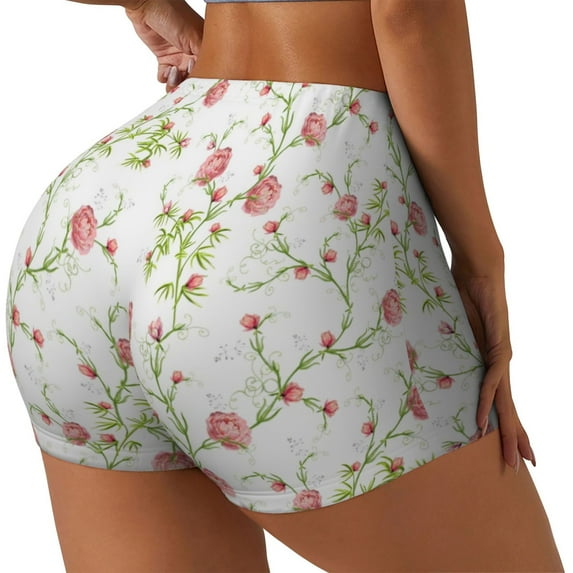 Picia Roses Flowers Printed Workout Shorts for Women Seamless Scrunch Butt Lifting High Waisted Yoga Gym Booty Running Moisture-wicking Short Pants-X-Large