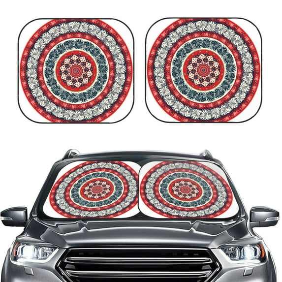 Picia Round Design 2 Piece Car Windshield Sun Shade Foldable | Foldable Sun Shield for Front Window Blocks UV Rays and Keeps Your Vehicle Cool-Large