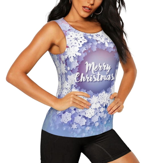 Picia Round Snow Merry Christmas Pattern Women's Workout Tank Top,Breathable Activewear,Slim Fit Athletic Top,Versatile Workout Moisture-wicking top-Small
