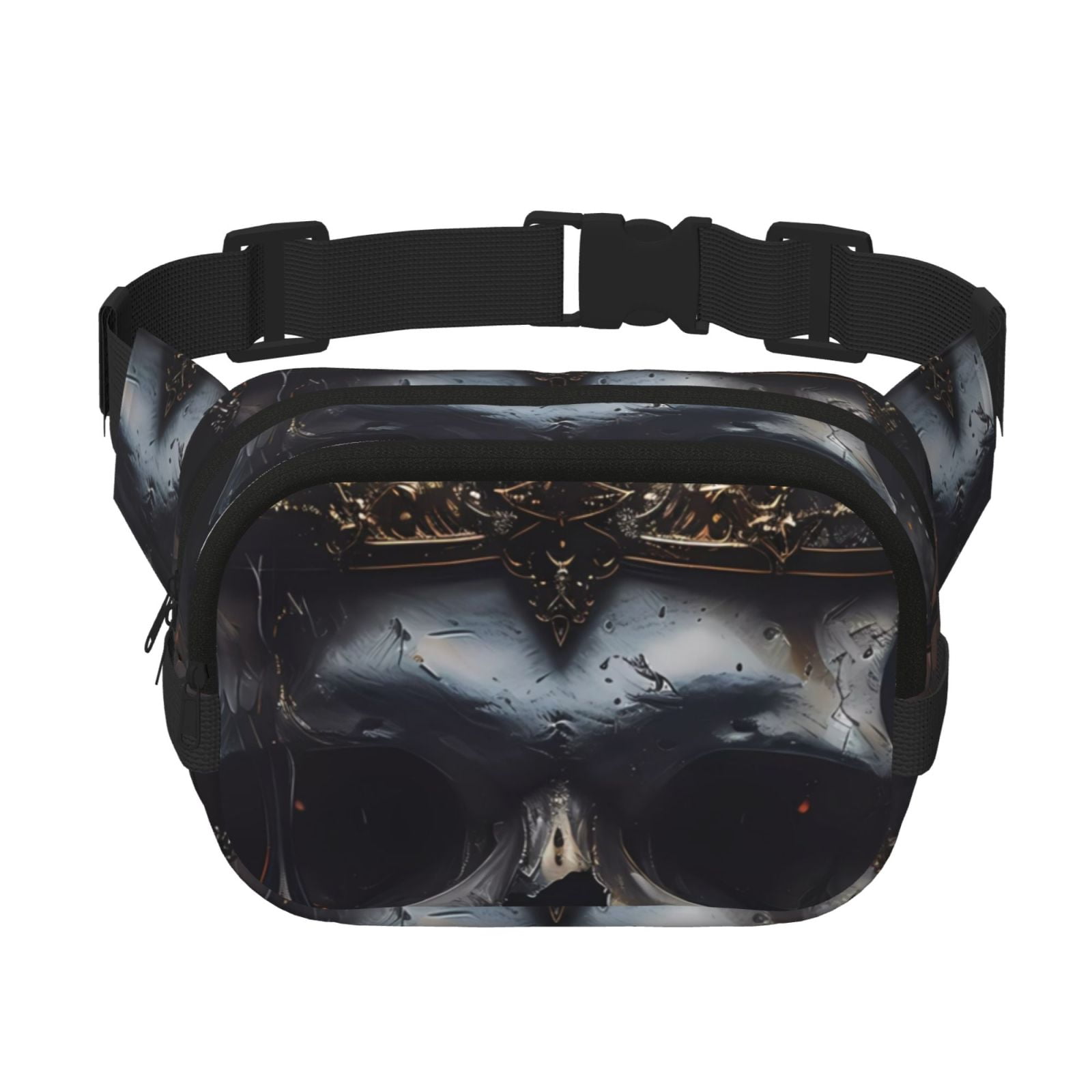 Picia Royal Skull With Golden Crown Print Square Double-Layer Waist Bag Mini Adjustable Waist Belt Bag Exercise Running Travel Hiking