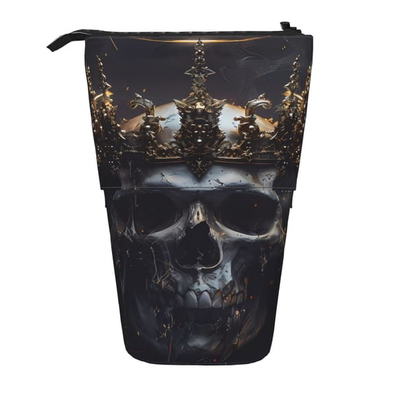 Picia Royal Skull With Golden Crown Print Telescopic Pencil Case, Telescopic Pen Holder Telescopic Pencil Pouch Bag Stationery Pencil Case Box Storage Organizer Makeup Bag