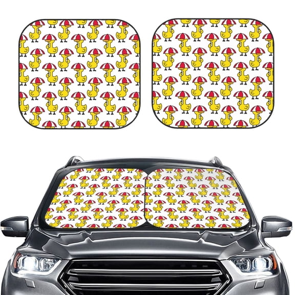 Picia Rubber Duck Chicken Bird 2 Piece Car Windshield Sun Shade Foldable | Foldable Sun Shield for Front Window Blocks UV Rays and Keeps Your Vehicle Cool-Medium