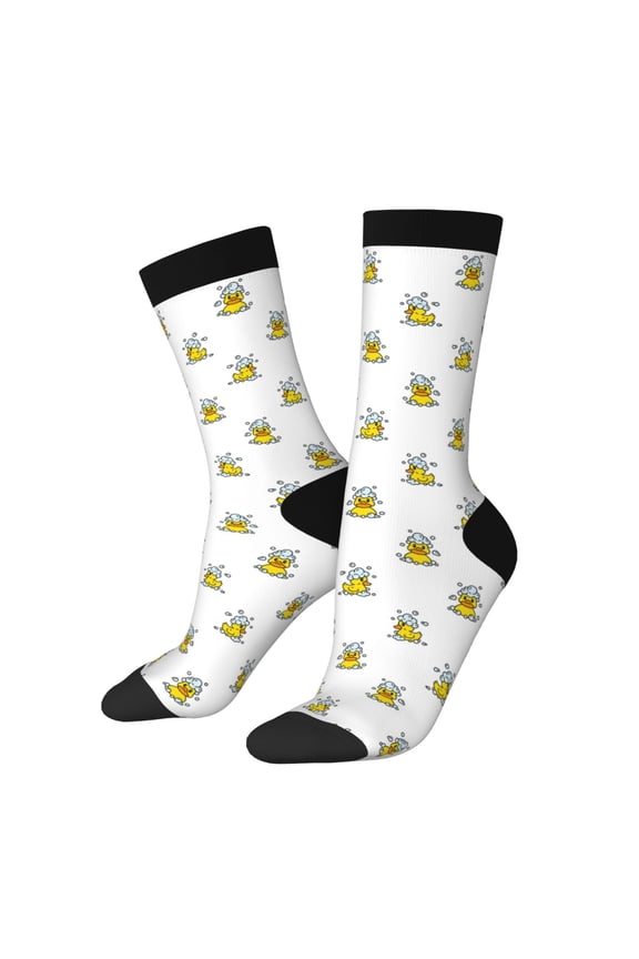 Rubber Duck Showe Print Athletic Socks for Men & Women – Cushioned Moisture-Wicking Crew Socks for Sports, Running, and Training, Soft & Breathable Size 5-11