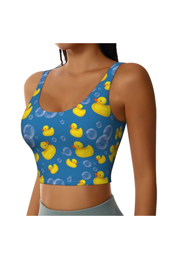 Rubber Duck Sports Bra for Women,Padded Strappy Sports Bras Medium Support Yoga Bra with Removable Cups,Running Yoga Bra-Large