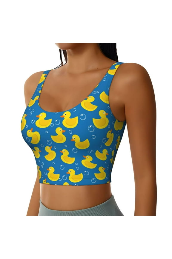 Rubber Duck Sports Bra for Women,Padded Strappy Sports Bras Medium Support Yoga Bra with Removable Cups,Running Yoga Bra-X-Large