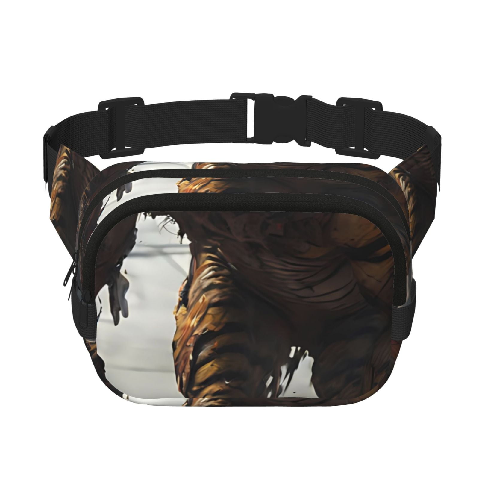 Picia Ruins Tiger Warrior Print Square Double-Layer Waist Bag Mini Adjustable Waist Belt Bag Exercise Running Travel Hiking