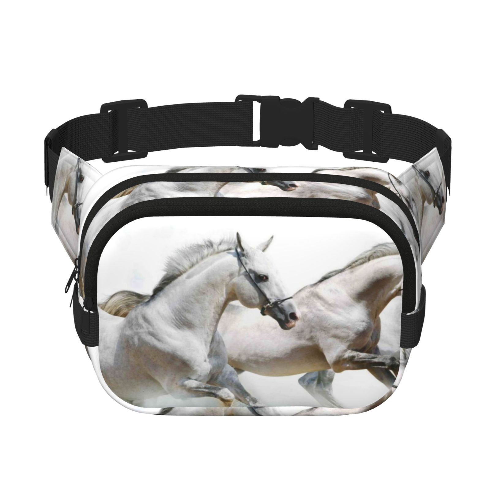 Picia Running White Horses Print Square Double-Layer Waist Bag Mini Adjustable Waist Belt Bag Exercise Running Travel Hiking
