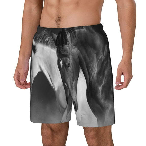 Picia Running horses Pattern Mens Swim Trunks with Compression Liner Stretch Beach Shorts Quick Dry with Zipper Pockets No-Chafing Board Shorts-Small
