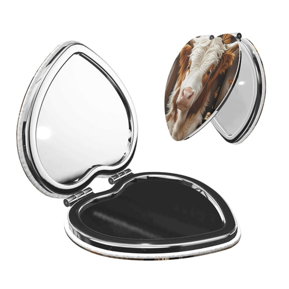 Picia Rustic Cow Butterflies Champagne for Compact Vanity Mirror , Travel Makeup Mirror , Portable Magnifying Cosmetic Mirror for Daily, Work, Business-Heart Shape