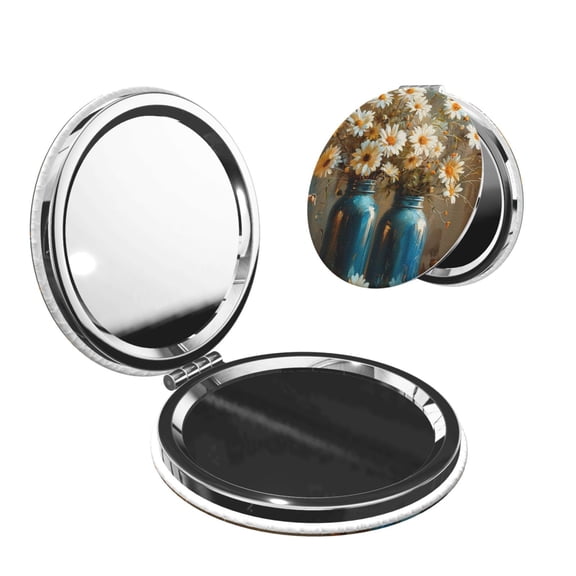 Picia Rustic Daisy Mason Jars for Compact Vanity Mirror , Travel Makeup Mirror , Portable Magnifying Cosmetic Mirror for Daily, Work, Business-Round Shape