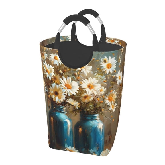 Picia Rustic Daisy Mason Jars Laundry Basket With Handles Laundry Hamper Toys Storage Organizer Foldable Bucket Washing Bin Dirty Clothes Bag For Home Bathroom Bedroom Dorm