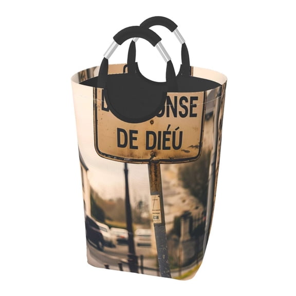 Picia Rustic French Signpost Laundry Basket With Handles Laundry Hamper Toys Storage Organizer Foldable Bucket Washing Bin Dirty Clothes Bag For Home Bathroom Bedroom Dorm