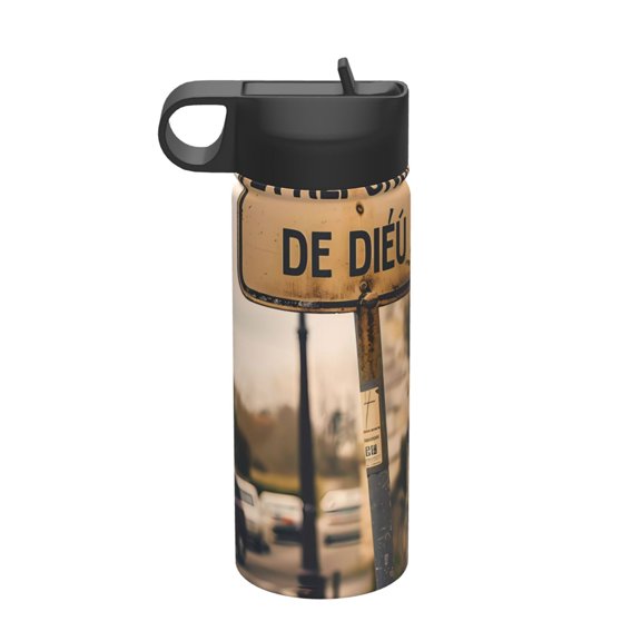 Picia Rustic French Signpost Pattern 18oz Sports Insulated Kettle With Straw Insulated Water Bottle For Running Hiking Cycling Climbing Men'S Woman Insulated Water Bottle