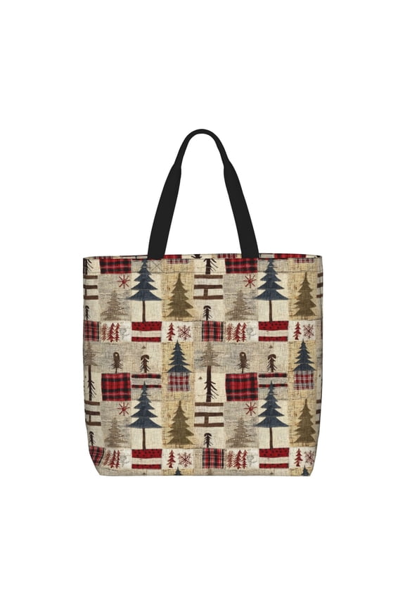 Rustic Plaid Forest Lodge for Tote Bag for Women with Zipper, Gym Tote with Compartments, Laptop Work Tote Nurse Dance Yoga Bag for Sport, Travel
