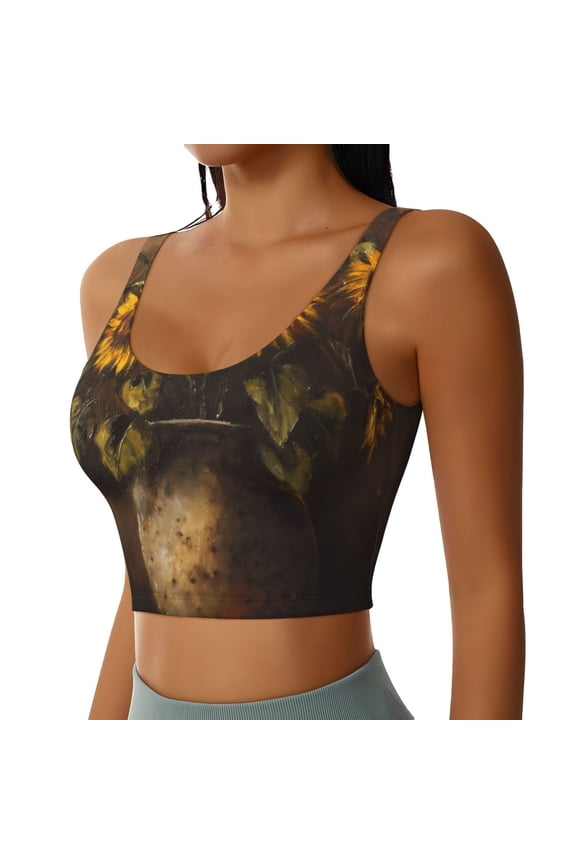 Rustic Sunflower Bouquet Sports Bra for Women,Padded Strappy Sports Bras Medium Support Yoga Bra with Removable Cups,Running Yoga Bra-Large