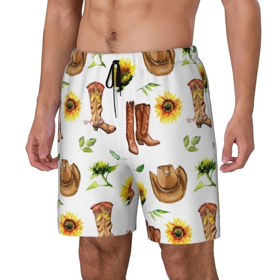 Picia Rustic Western Charm pattern Mens Swim Trunks with Compression Liner Stretch Beach Shorts Quick Dry with Zipper Pockets No-Chafing Board Shorts-Large