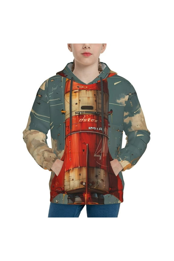 Rusty Rocket Launch Pattern Youth Hoodie - Warm Pullover Sweatshirt with Kangaroo Pocket, Ideal for Boys and Girls-Medium
