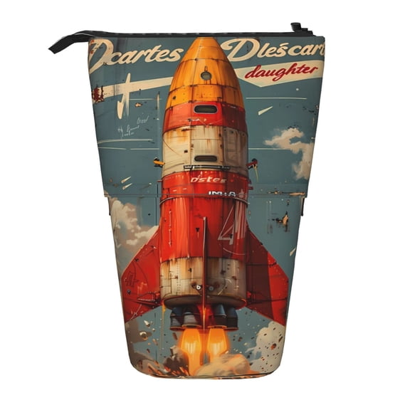 Picia Rusty Rocket Launch Print Telescopic Pencil Case, Telescopic Pen Holder Telescopic Pencil Pouch Bag Stationery Pencil Case Box Storage Organizer Makeup Bag