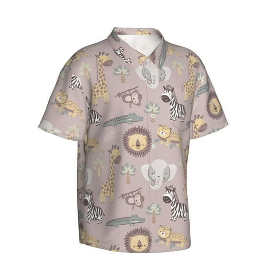 Picia Safari Animals Gentle Cotton Regular Fit Short Sleeve Casual Hawaiian Shirt for Men-Medium