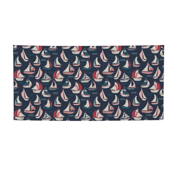 Picia Sailboat And Wave Pattern Party Banner, Festive Decoration, Holiday Banner, Celebration Decor, Event Banner, Reusable Party Banner-Medium