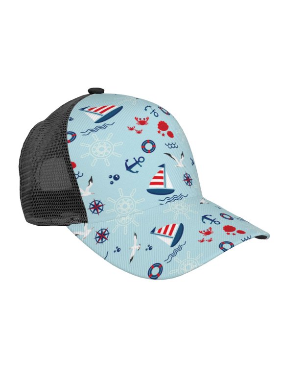 Sailboats Anchors Pattern Trucker Hat,Baseball Cap,Sun Protection Cap,Stylish Headwear,Leisure Cap,Outdoor Sports Cap