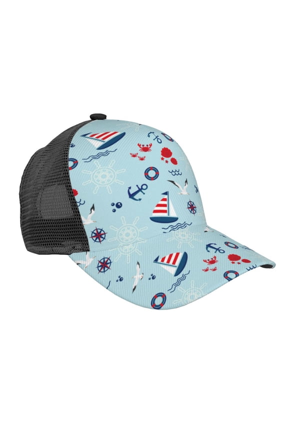 Sailboats Anchors Pattern Trucker Hat,Baseball Cap,Sun Protection Cap,Stylish Headwear,Leisure Cap,Outdoor Sports Cap
