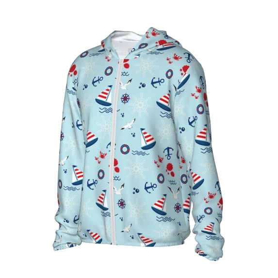 Picia Sailboats Anchors Women's Men's UPF 50+ Sun Protection Hoodie Shirt Long Sleeve SPF Fishing Outdoor UV Hiking Lightweight Shirts-