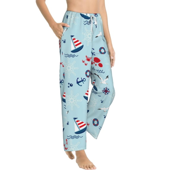 Picia Sailboats Anchors Womens Soft Woven Cotton Elastic Waistband Sleep Pajama Pant Lounge Sleep Pant With Pockets And Drawstring-XX-Large