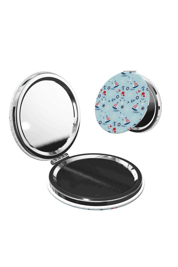 Sailboats Anchors for Compact Vanity Mirror , Travel Makeup Mirror , Portable Magnifying Cosmetic Mirror for Daily, Work, Business-Round Shape