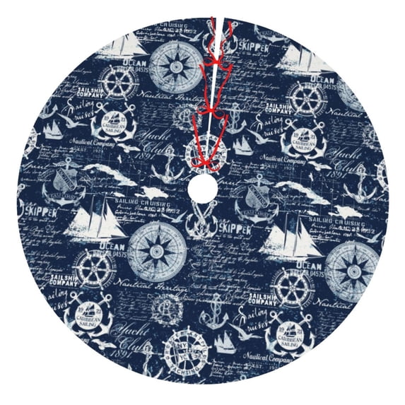 Picia Sailing Cruises Nautical Print Christmas Tree Skirt , Christmas Tree Skirt Ornaments for Merry Christmas Holiday Party Decorations Indoor Outdoor-36"