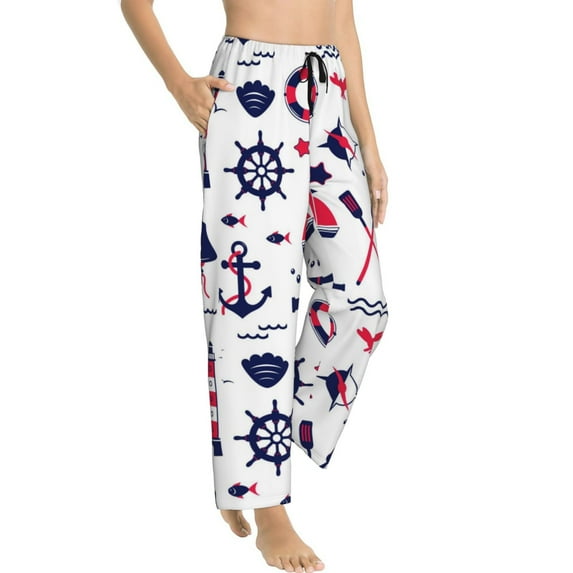 Picia Sailing Marine Travel Womens Soft Woven Cotton Elastic Waistband Sleep Pajama Pant Lounge Sleep Pant With Pockets And Drawstring-X-Large