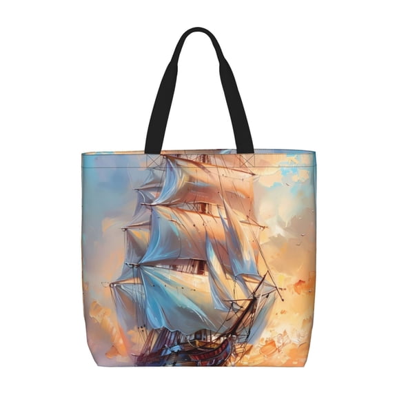 Picia Sailing Ship Ocean Sunset for Tote Bag for Women with Zipper, Gym Tote with Compartments, Laptop Work Tote Nurse Dance Yoga Bag for Sport, Travel