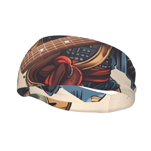 Picia Samurai Frog Guitar Print Mens Running Headband,Mens Sweatband Sports Headband for Running,Cycling,Basketball,Yoga,Fitness Workout