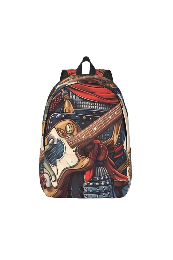 Samurai Frog Guitar Printed Canvas Daypack - Stylish and Durable Vintage Compact Backpack - Class, Work, Travel, or Laptop Bookbag,Organized Compartments-Medium