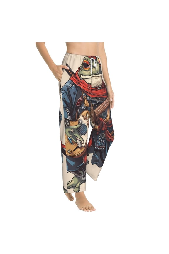 Samurai Frog Guitar Womens Soft Woven Cotton Elastic Waistband Sleep Pajama Pant Lounge Sleep Pant With Pockets And Drawstring-Medium