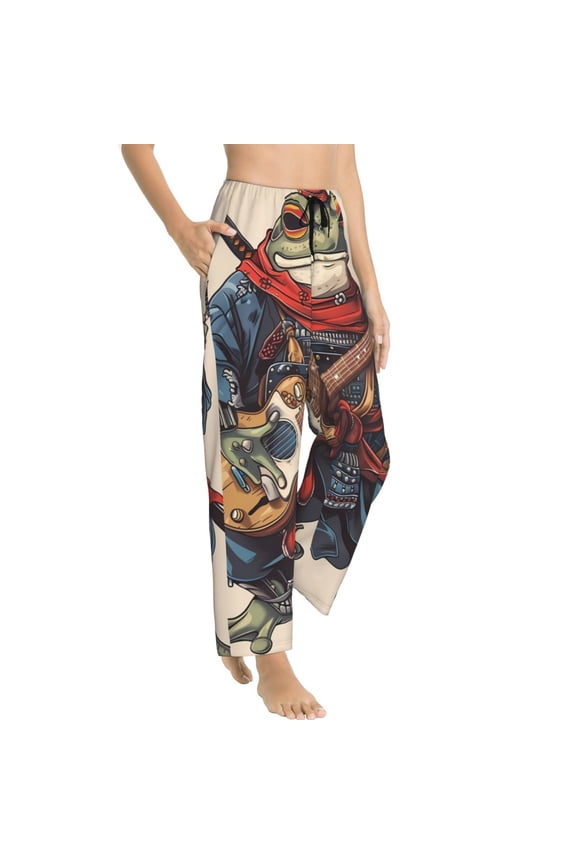 Samurai Frog Guitar Womens Soft Woven Cotton Elastic Waistband Sleep Pajama Pant Lounge Sleep Pant With Pockets And Drawstring-X-Large