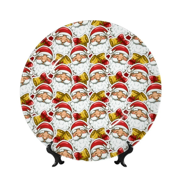 Picia Santa Claus bells Pattern Bone China Decorative Plate – Wall Decor with Stand and Adhesive, Elegant Ornament for Living Room, Office, or Entryway-6in