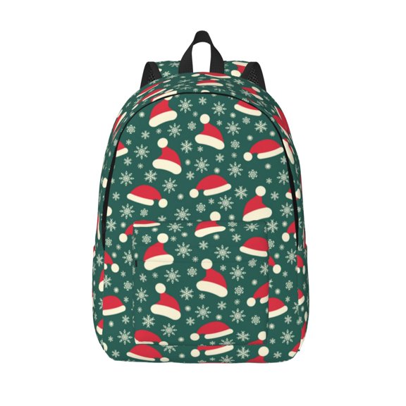 Picia Santa Hat Joy Green Festive Printed Canvas Daypack - Stylish and Durable Vintage Compact Backpack - Class, Work, Travel, or Laptop Bookbag,Organized Compartments-Medium