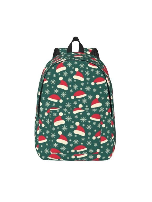 Santa Hat Joy Green Festive Printed Canvas Daypack - Stylish and Durable Vintage Compact Backpack - Class, Work, Travel, or Laptop Bookbag,Organized Compartments-Medium