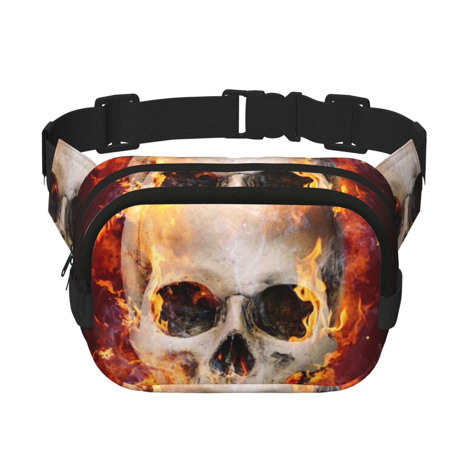 Picia Satanic Skull Print Square Double-Layer Waist Bag Mini Adjustable Waist Belt Bag Exercise Running Travel Hiking