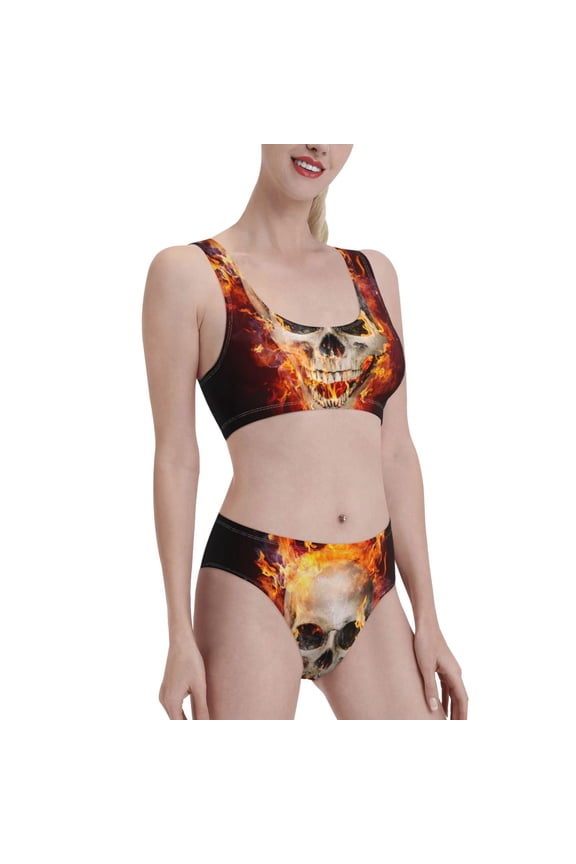 Satanic Skull Women's High Waisted Bikini Scoop Neck Swimsuit Two Pieces Bathing Suit-XX-Large