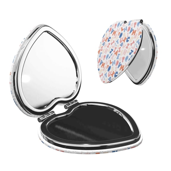 Picia Scandinavian Alphabet for Compact Vanity Mirror , Travel Makeup Mirror , Portable Magnifying Cosmetic Mirror for Daily, Work, Business-Heart Shape
