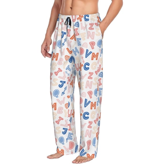 Picia Scandinavian Alphabet Mens Soft Woven Cotton Elastic Waistband Sleep Pajama Pant Lounge Sleep Pant With Pockets And Drawstring-X-Large
