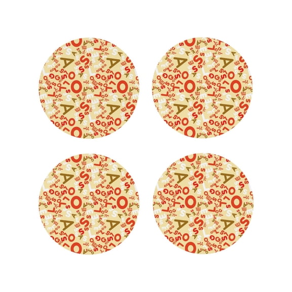 Picia Scandinavian Alphabet2 Printed Leather Coasters for Drinks, 4" Drink Coasters Set of 4 for Tabletop Protection, Handmade Luxurious Home Décor and Housewarming Gift -Round Shape