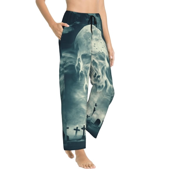 Picia Scary Moon And Clouds Womens Soft Woven Cotton Elastic Waistband Sleep Pajama Pant Lounge Sleep Pant With Pockets And Drawstring-Large