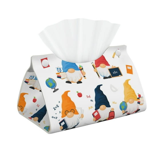 Picia School Cute Gnomes Pattern Long Tissue Box Cover,PVC Leather Triangle Holder,Tissue Box Holder with Magnetic Bottom,Facial Paper Organizer Dispenser-7.9"X4.9"X4.5"
