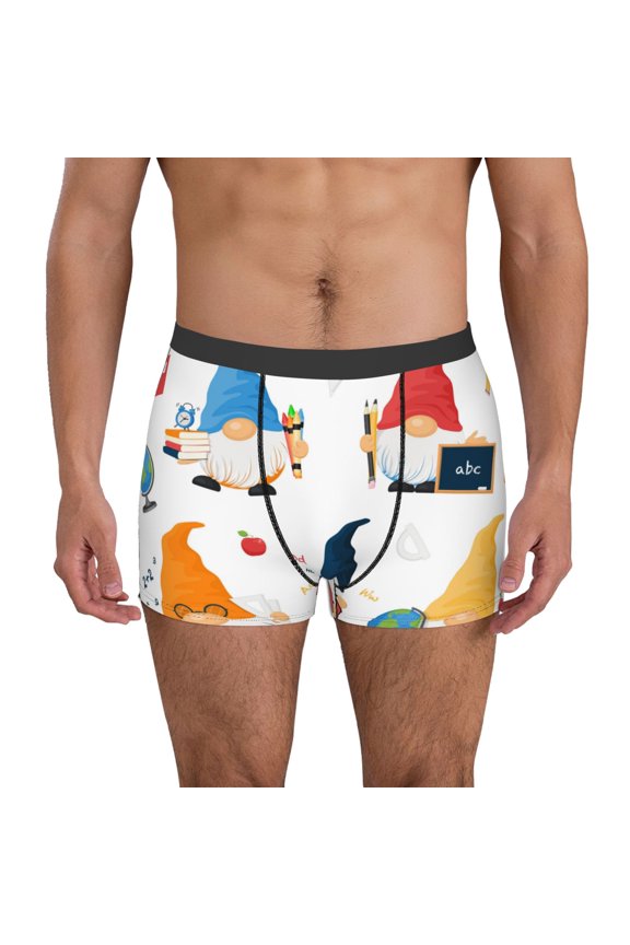School Cute Gnomes Pattern Men’s Boxer Briefs – Soft & Breathable Underwear, Stretchy & Comfortable Fit, Supportive Pouch Design, Moisture-Wicking-XX-Large
