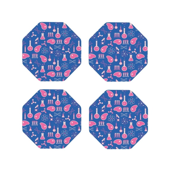 Picia Science Experiment Printed Leather Coasters for Drinks, 4" Drink Coasters Set of 4 for Tabletop Protection, Handmade Luxurious Home Décor and Housewarming Gift -Octagon