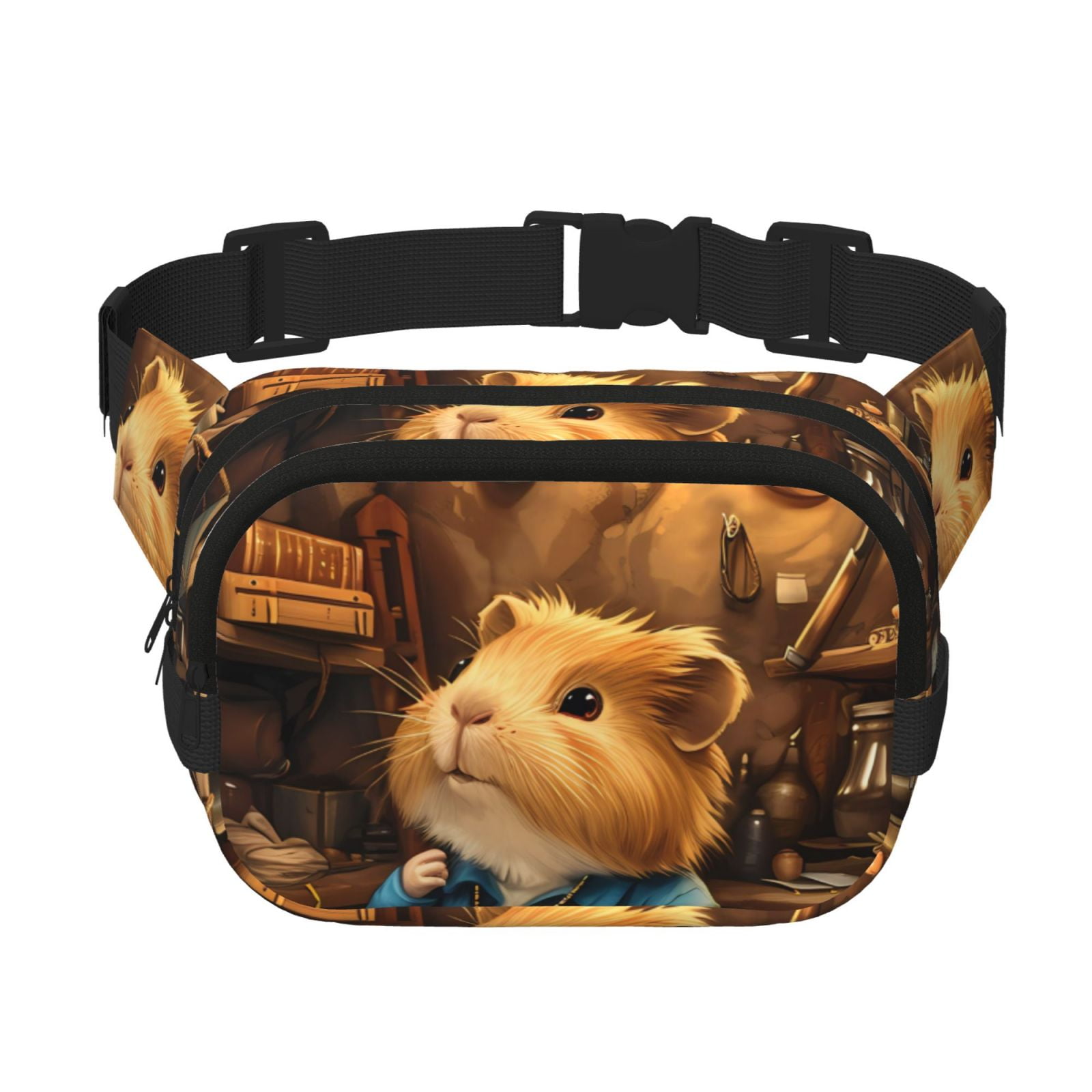 Picia Scientist Guinea Pig Print Square Double-Layer Waist Bag Mini Adjustable Waist Belt Bag Exercise Running Travel Hiking