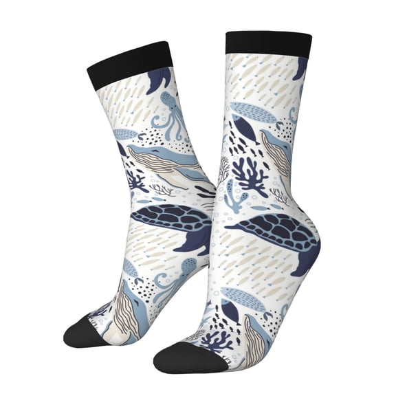 Picia Sea Animal Print Athletic Socks for Men & Women – Cushioned Moisture-Wicking Crew Socks for Sports, Running, and Training, Soft & Breathable Size 5-11